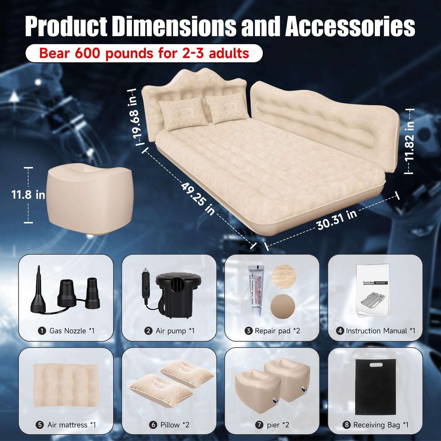 Backseat air mattress beige for SUV/Car/Truck, 30.31 in wide, Dikasun Outdoor on Tampa Home & Garden Store