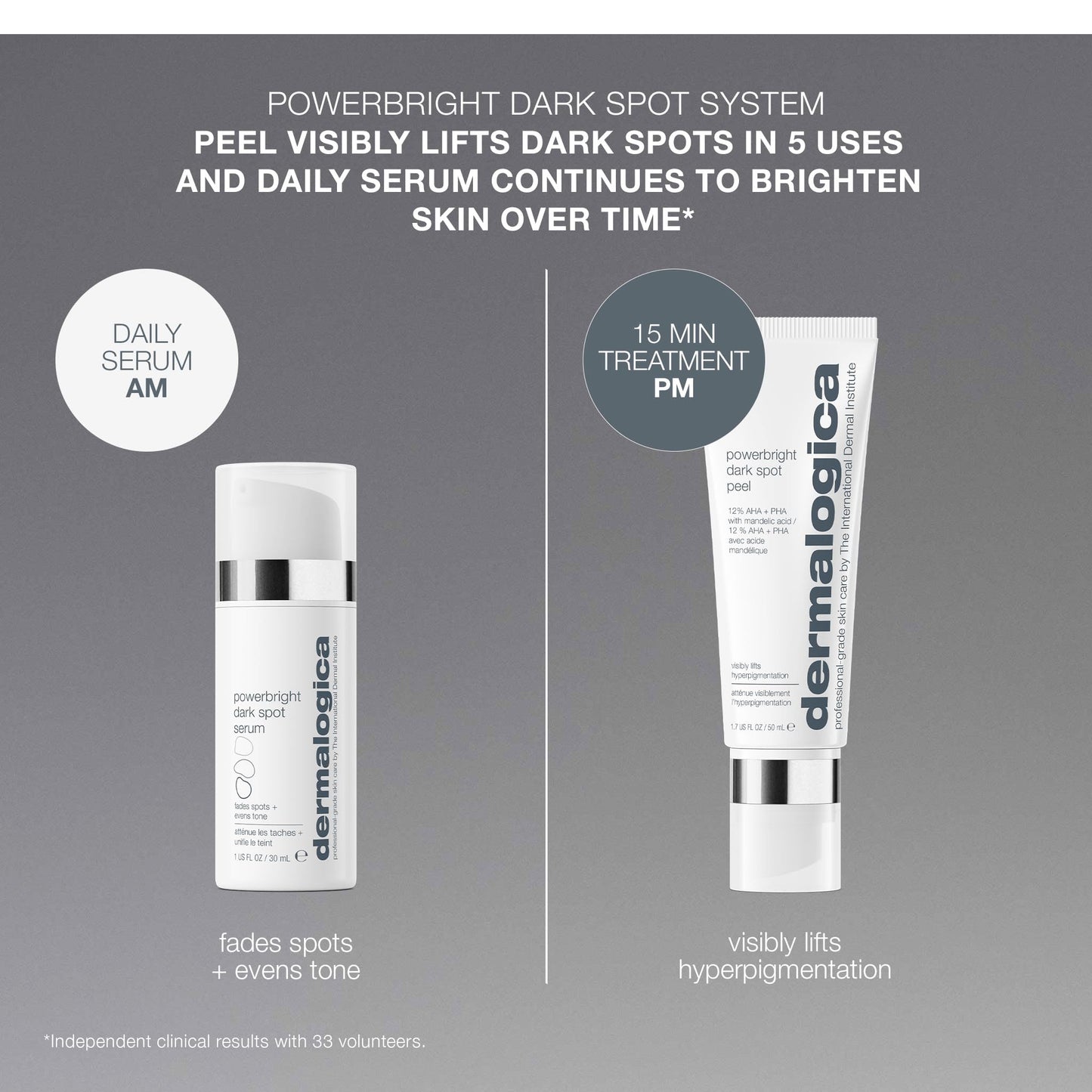 Dermalogica PowerBright dark spot serum duo white pump bottle and squeeze tube on Tampa Home & Garden Store