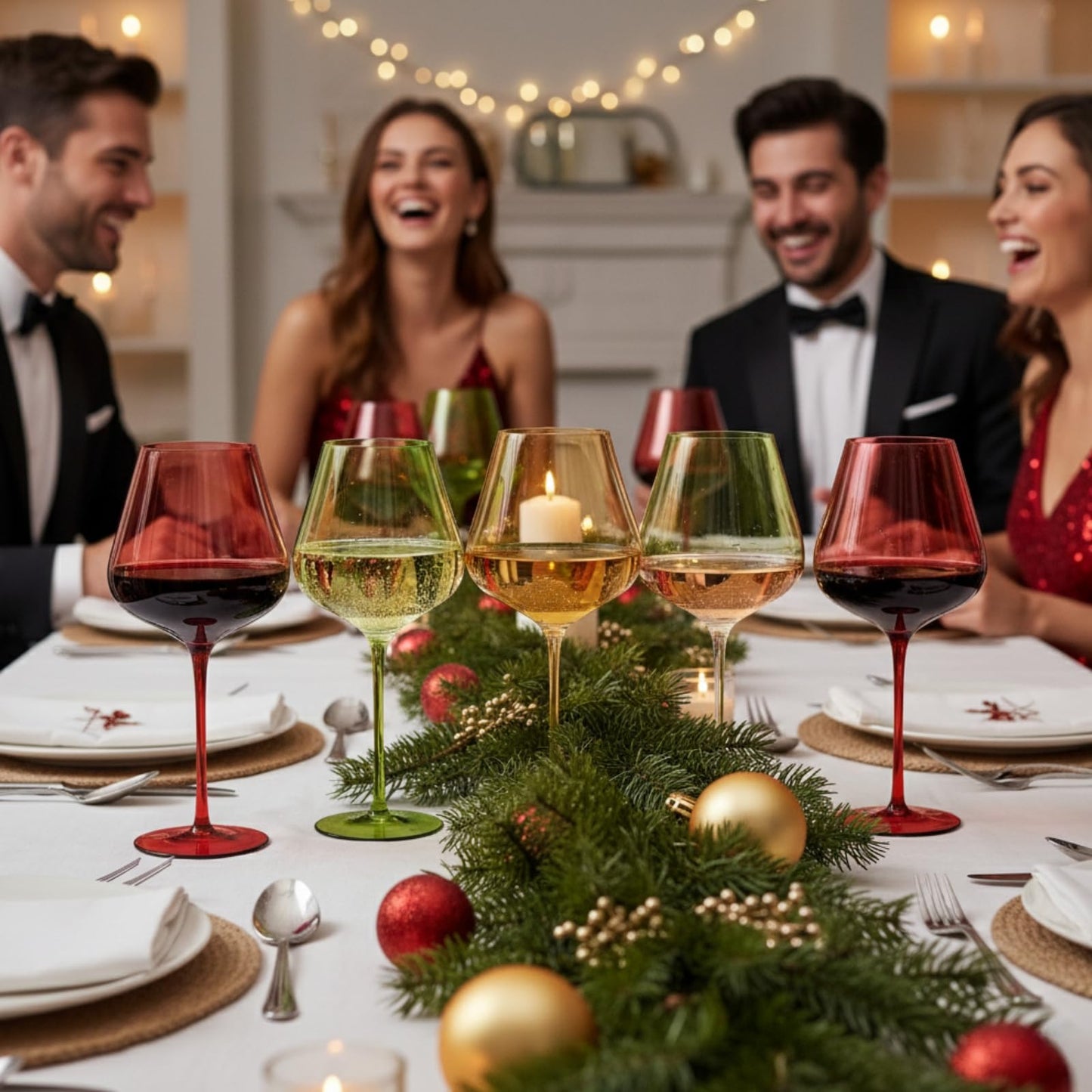 Christmas Wine Glasses Set And Five Goblets