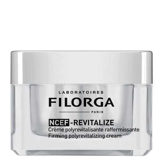 Filorga face cream jar with silver cap; glass container and FILORGA PARIS NCEF-REVITALIZE on Tampa Home & Garden Store