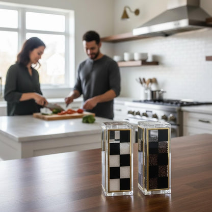 Black Checkered Salt and Pepper Shaker Set