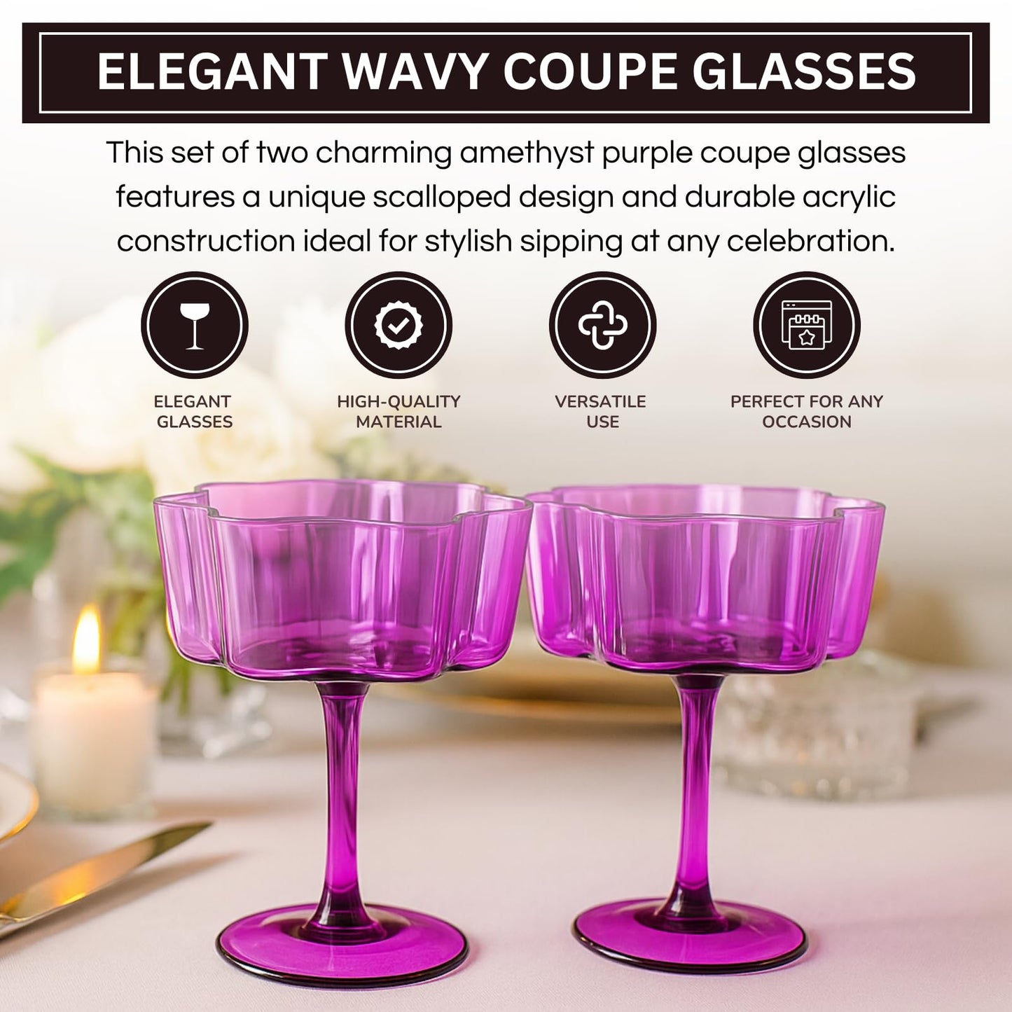 Flower Wave Amethyst Cocktail Glasses Set of Two
