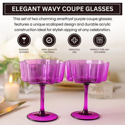 Flower Wave Amethyst Cocktail Glasses Set of Two