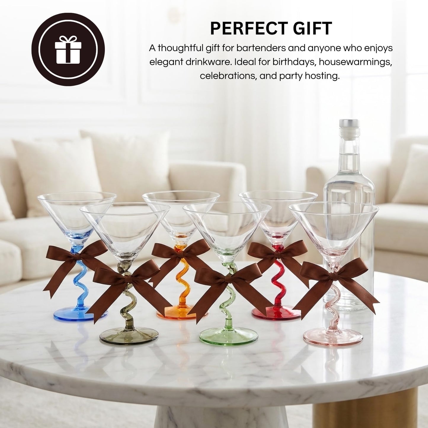 Spiral Stem Martini Glasses Set of 6 Multicolor
