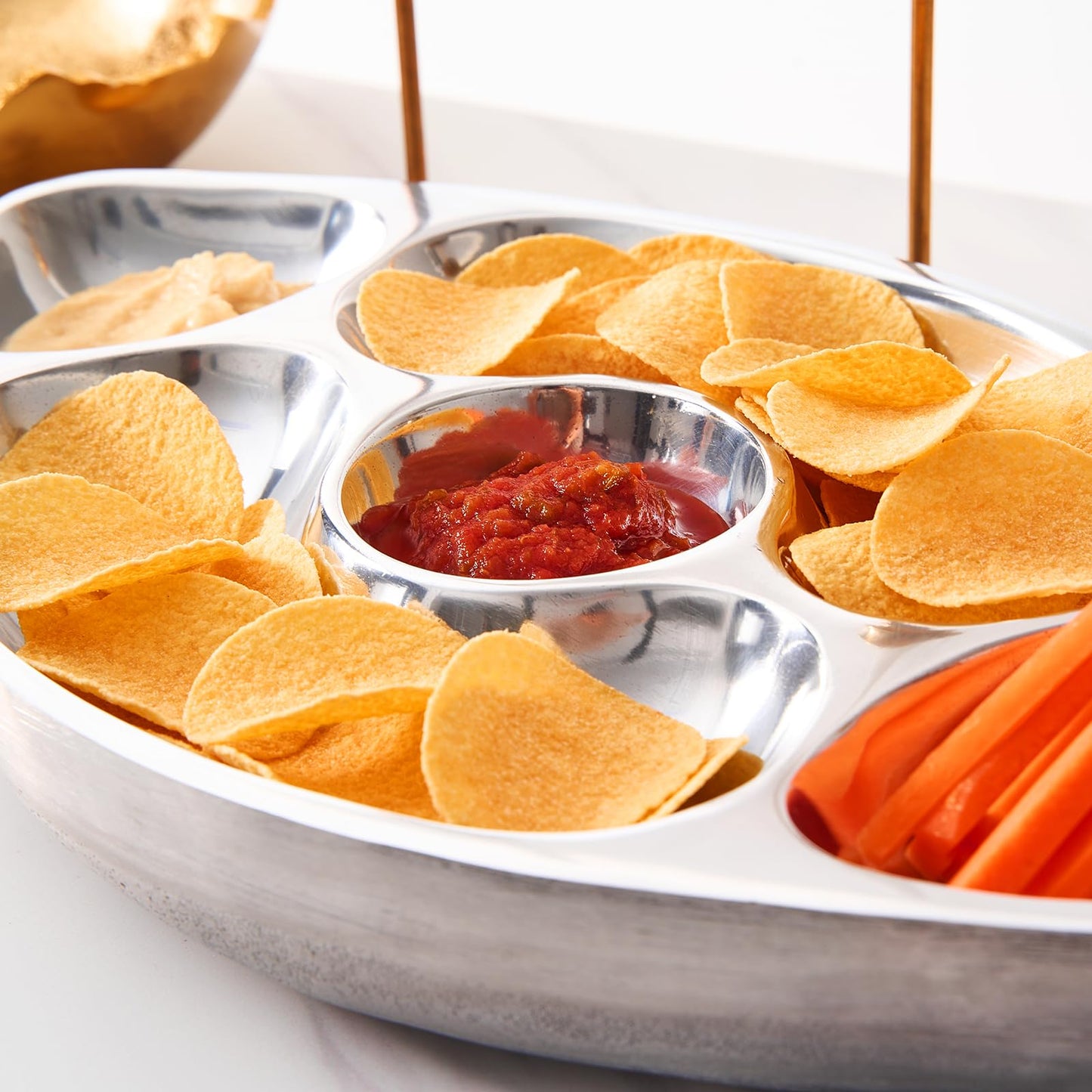 Silver Brass Football Chip and Dip Serving Bowl