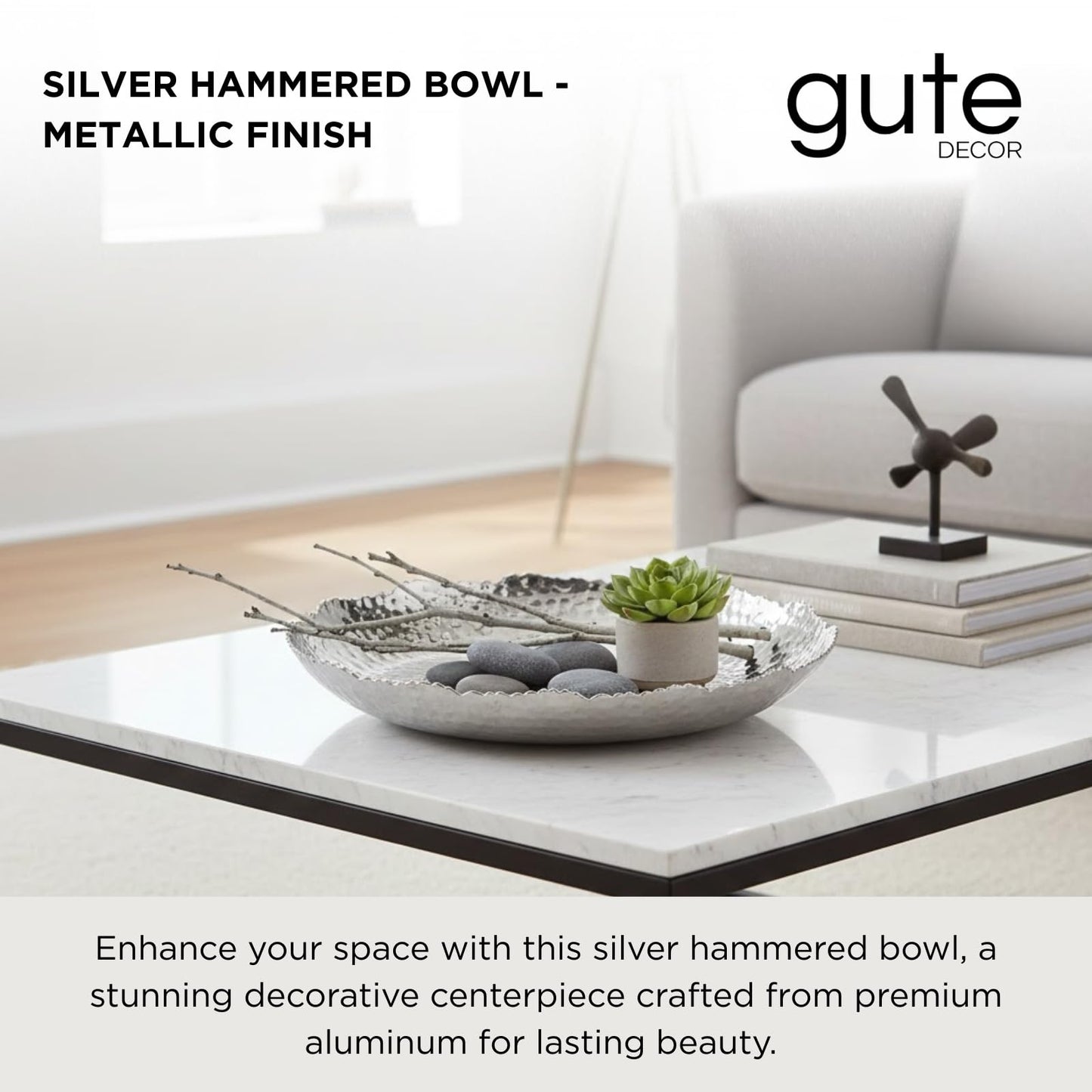 Silver and Hammered Aluminum Decorative Bowl