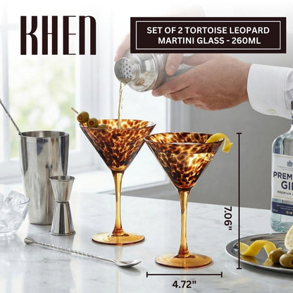 Tortoise And Leopard Print Martini Glass Set