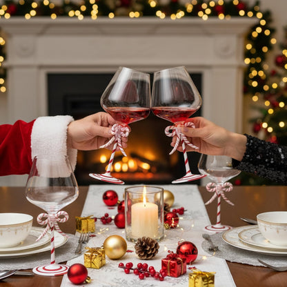 Christmas Candy Cane Stem Wine Glasses A Pair