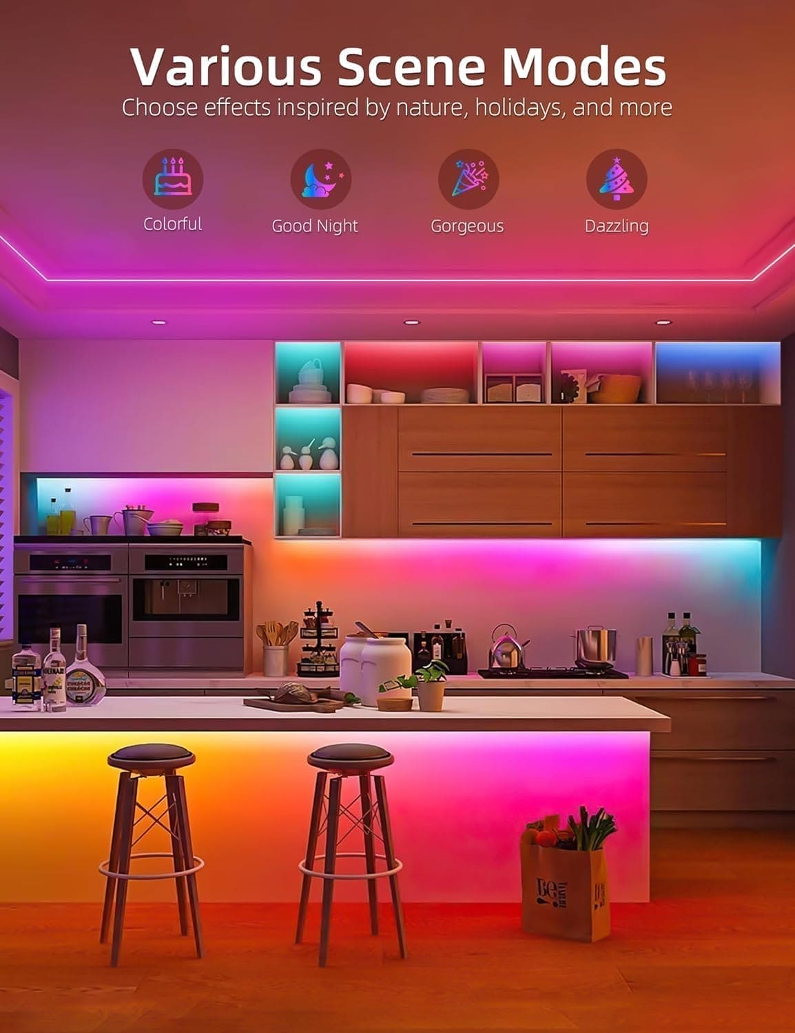 SLNR04 Tira de luces LED de neón RGB con Bluetooth, COB inteligente sin puntos, CC de 24 V, 2,2 W/pie, IP65, para exteriores, regulable, de silicona de bajo voltaje, con clips y tornillos de montaje