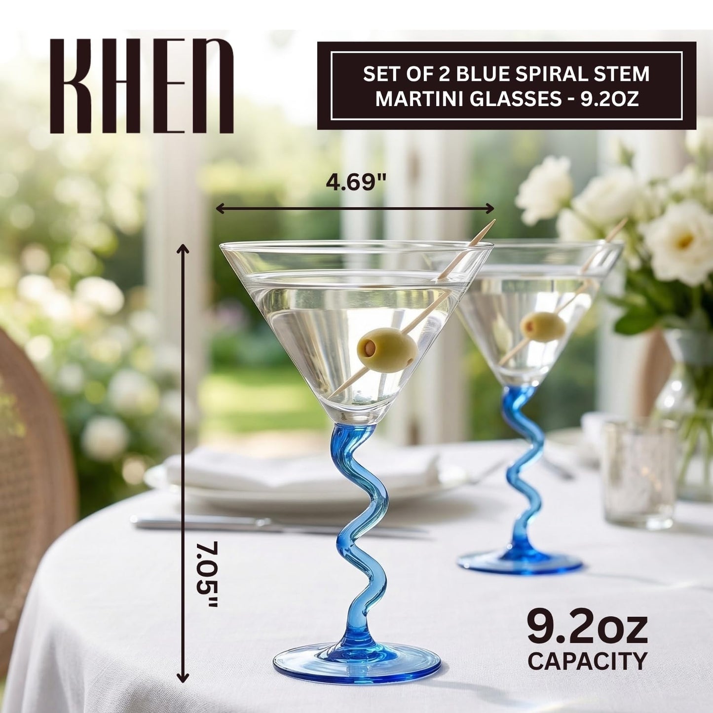 Blue Spiral Stem Martini Glass Set of 2