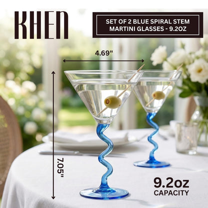 Blue Spiral Stem Martini Glass Set of 2