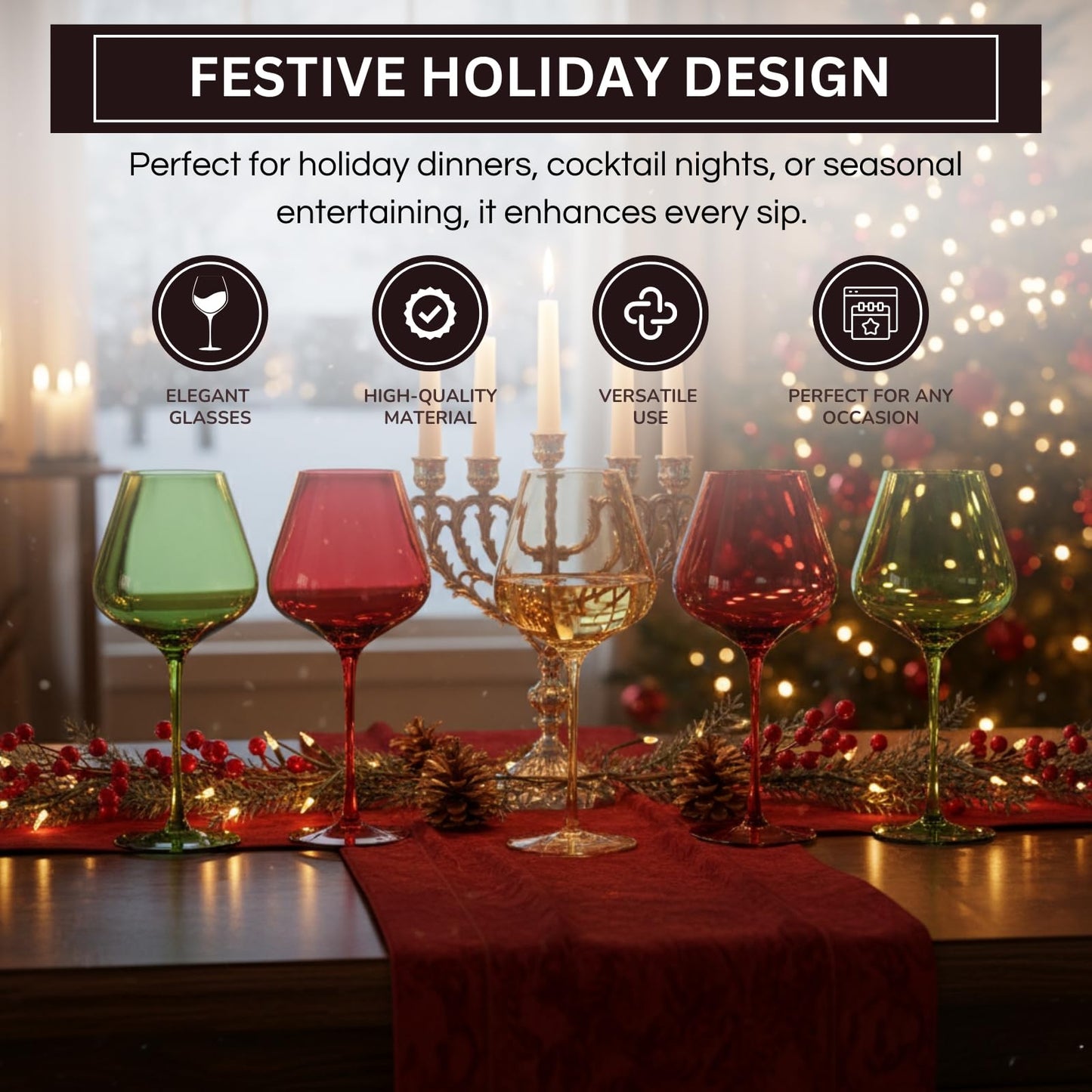 Christmas Wine Glasses Set And Five Goblets