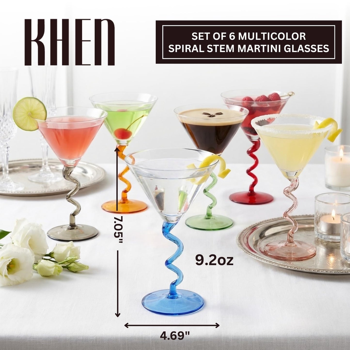 Spiral Stem Martini Glasses Set of 6 Multicolor