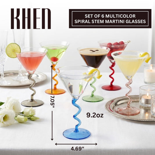 Spiral Stem Martini Glasses Set of 6 Multicolor