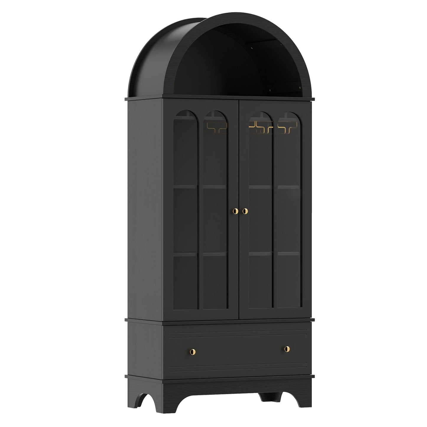 Arched Cabinet with Glass Doors and Wine Rack