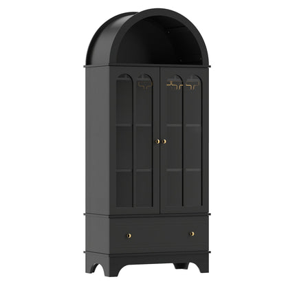 Arched Cabinet with Glass Doors and Wine Rack
