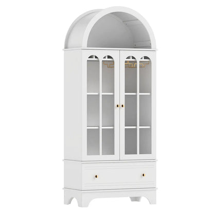 Arched Cabinet with Glass Doors and Wine Rack