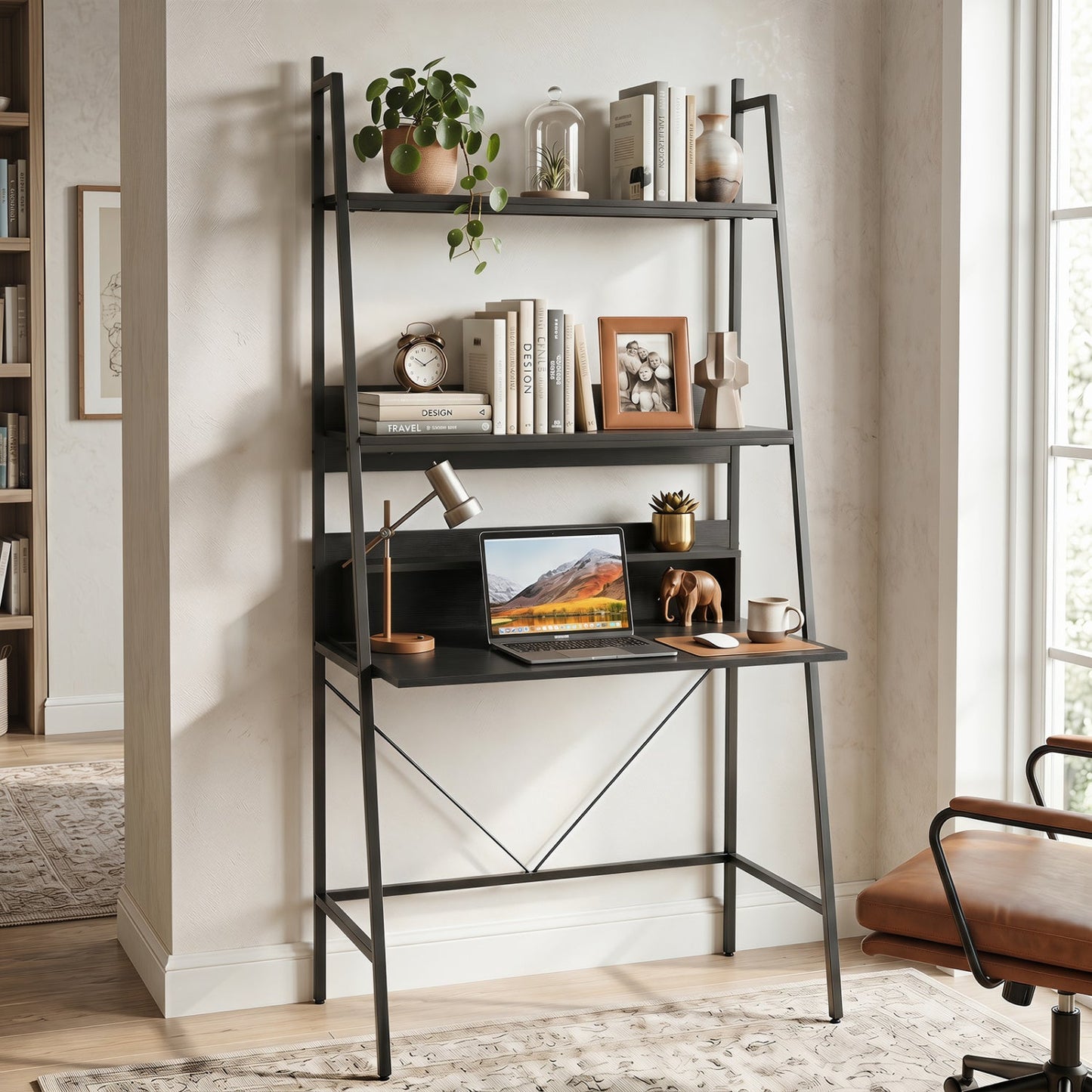 Freestanding Laptop Desk with Open Shelves