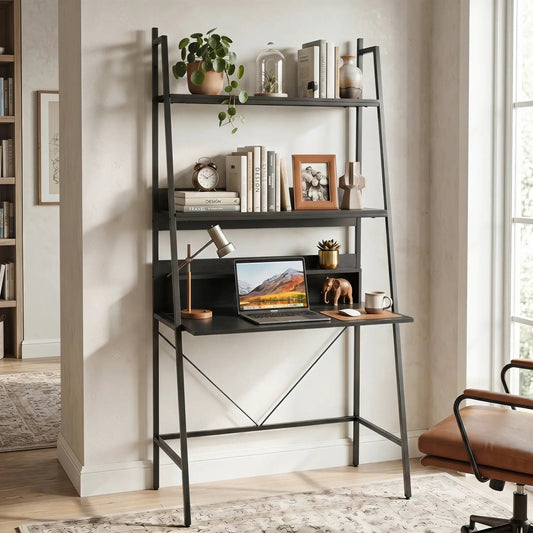 71-inch freestanding laptop desk with open shelves, black metal frame DirectDeals on Tampa Home & Garden Store