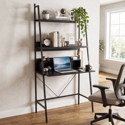 Freestanding Laptop Desk with Open Shelves