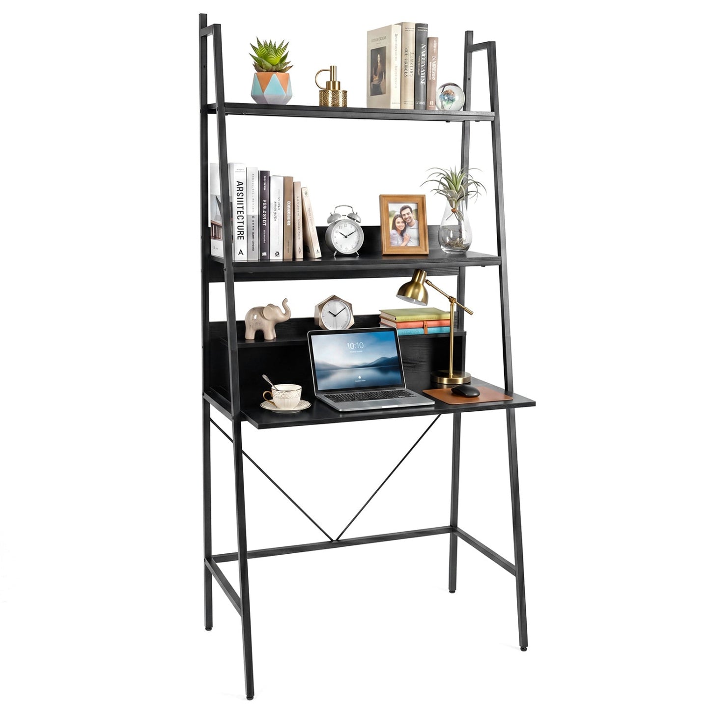 Freestanding Laptop Desk with Open Shelves