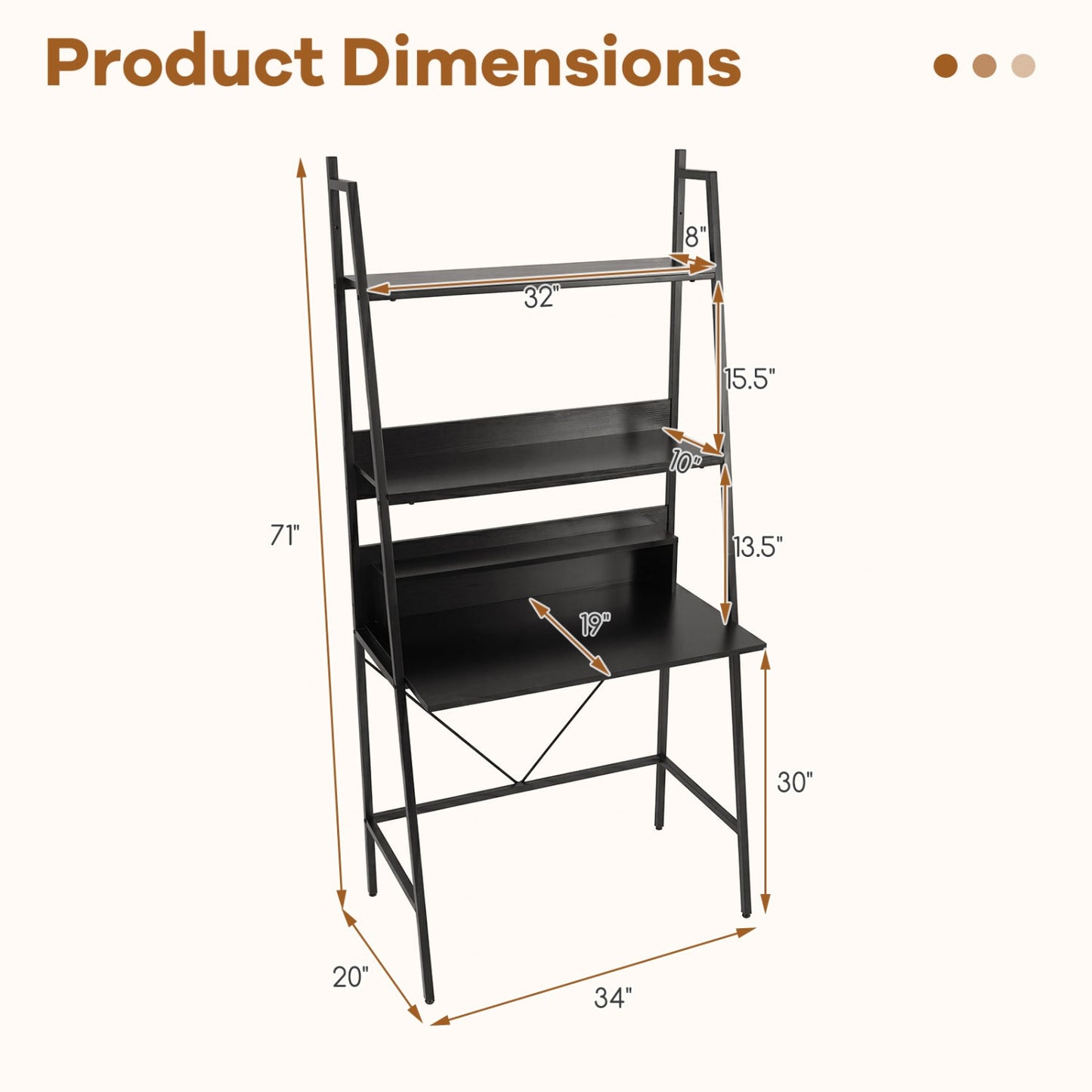 Freestanding Laptop Desk with Open Shelves