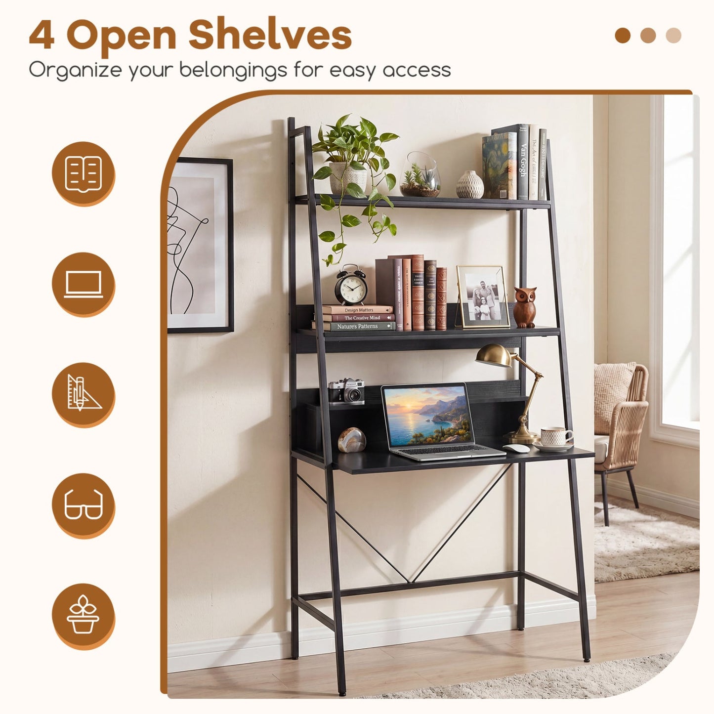 Freestanding Laptop Desk with Open Shelves