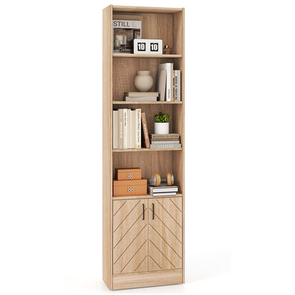 Estantería Alta de 6 Niveles y 71 Pulgadas con Doble Puerta y 4 Cubos Abiertos - Roble