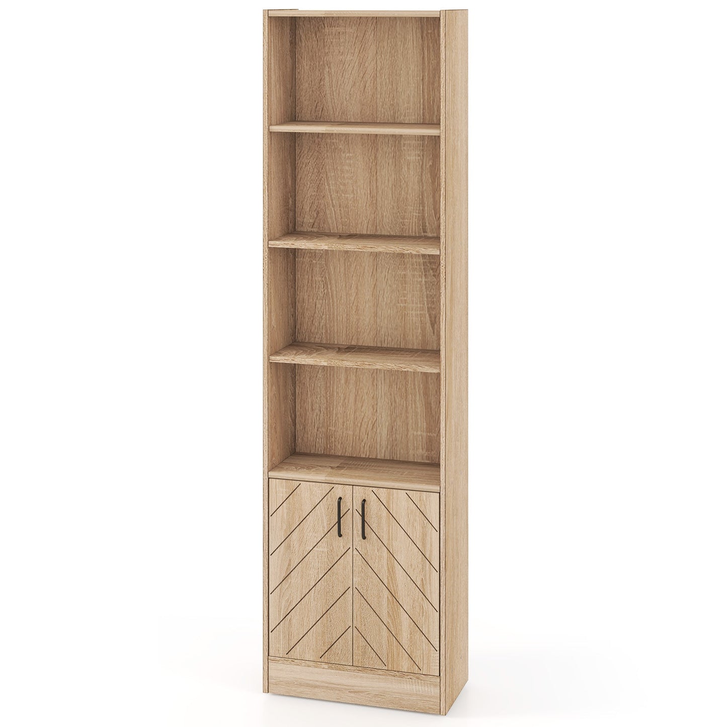 Estantería Alta de 6 Niveles y 71 Pulgadas con Doble Puerta y 4 Cubos Abiertos - Roble