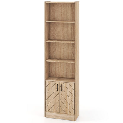 Estantería Alta de 6 Niveles y 71 Pulgadas con Doble Puerta y 4 Cubos Abiertos - Roble