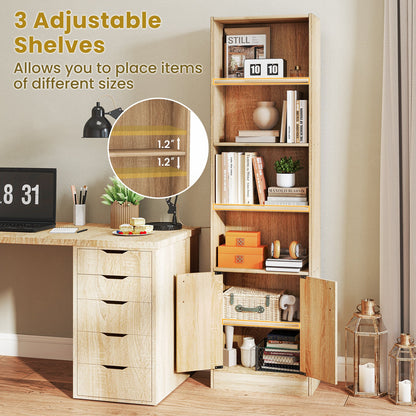 Estantería Alta de 6 Niveles y 71 Pulgadas con Doble Puerta y 4 Cubos Abiertos - Roble