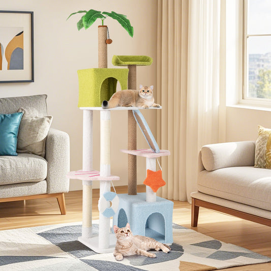 71 Inch Cat Tree Multi-Level Aesthetic Beach-Themed Kitten Tower-Colorful - Tampa Home & Garden Store