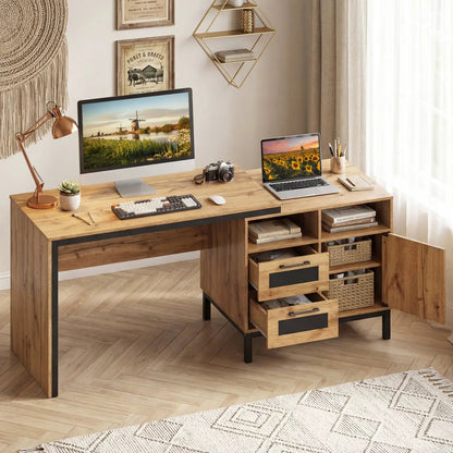 71 Inch Computer Desk with Open Drawers Storage