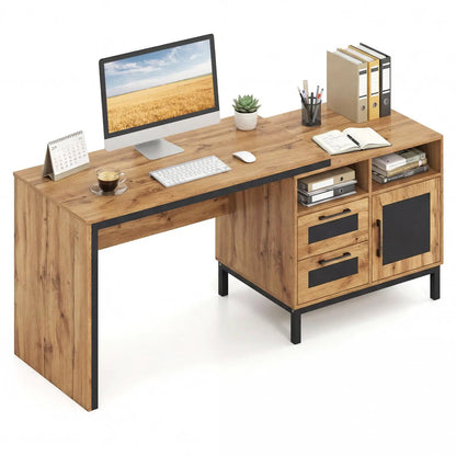 71 Inch Computer Desk with Open Drawers Storage