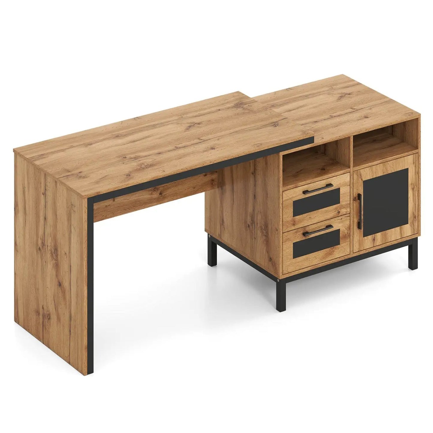 71 Inch Computer Desk with Open Drawers Storage