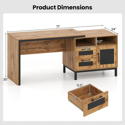 71 Inch Computer Desk with Open Drawers Storage