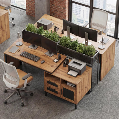 71 Inch Computer Desk with Open Drawers Storage