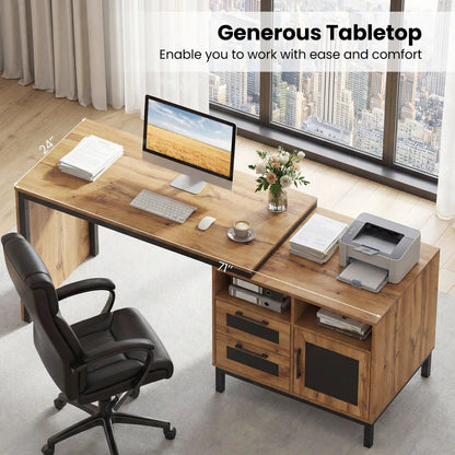 71 Inch Computer Desk with Open Drawers Storage