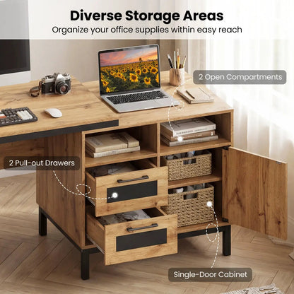 71 Inch Computer Desk with Open Drawers Storage