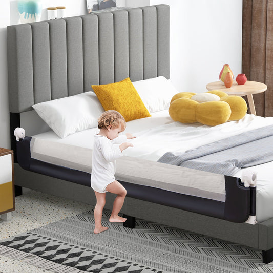 71-Inch Foldable Bed Rail Swing Down Baby Bed Guard Rail with Adjustable Safety Strap - Tampa Home & Garden Store