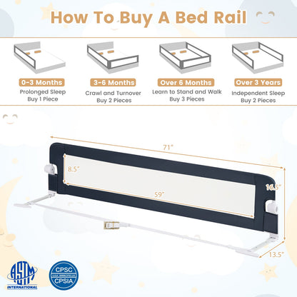 71-Inch Foldable Bed Rail Swing Down Baby Bed Guard Rail with Adjustable Safety Strap