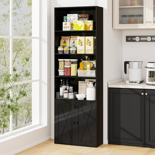 71 Inch Freestanding Bookshelf with 6 Shelves and 2-Door Cabinet-Black - Tampa Home & Garden Store