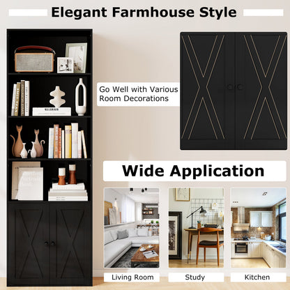 71 Inch Freestanding Bookshelf with 6 Shelves and 2-Door Cabinet-Black
