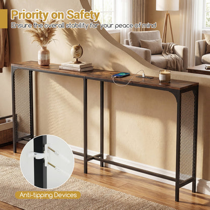 71 Inch Narrow Console Table with Power Outlet for Small Space