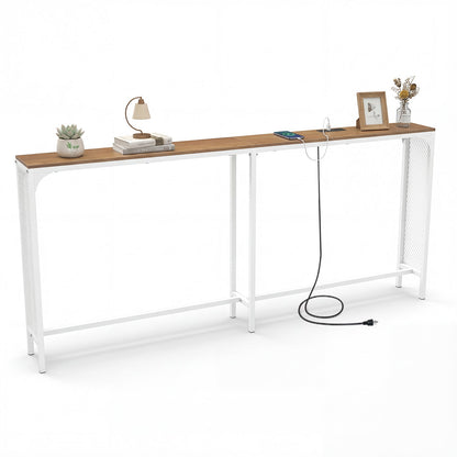 71 Inch Narrow Console Table with Power Outlet for Small Space