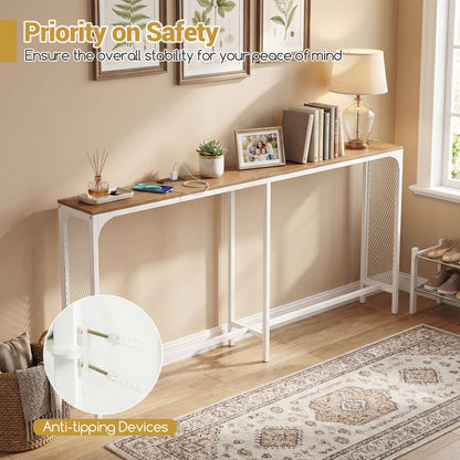 71 Inch Narrow Console Table with Power Outlet for Small Space