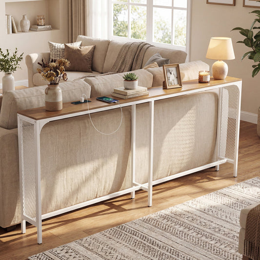 71 Inch Narrow Console Table with Power Outlet for Small Space - Tampa Home & Garden Store