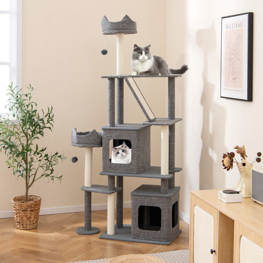 71 Inch Tall Cat Tree Multi-Level Large Cat Tower with Scratching Posts-Grey - Tampa Home & Garden Store