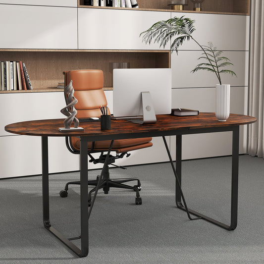 71 Inches Executive Table Oval Home Office Table with Cable Management Hole-Rustic Brown - Tampa Home & Garden Store