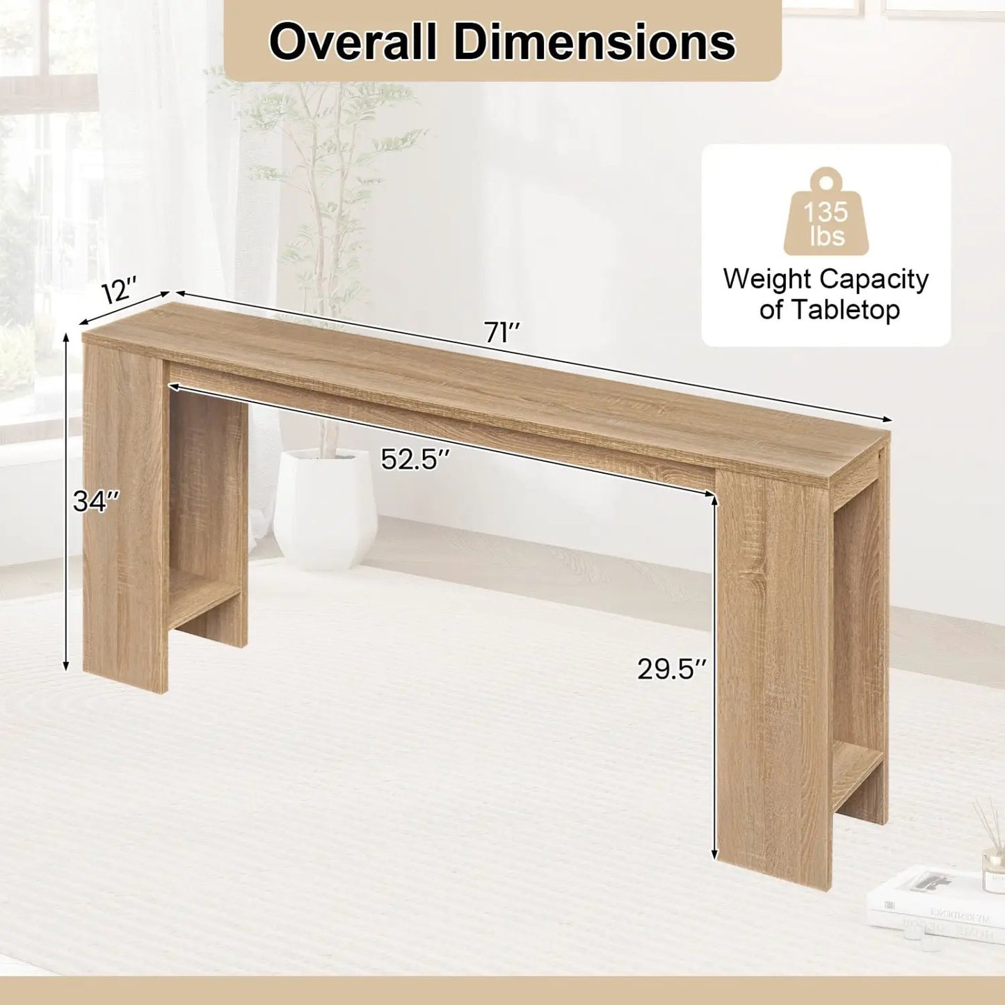 71 Inch Console Table With Storage For Hallway
